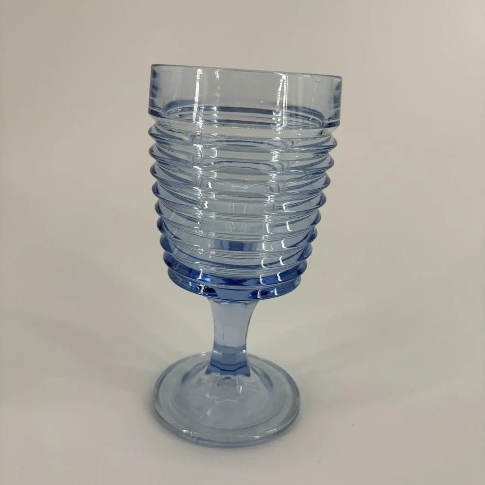 Anchor Hocking Park Avenue Goblets ICE BLUE Lot of 6 Ribbed Fluted Art Deco